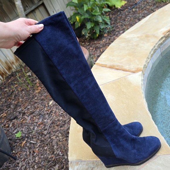 Nwot Stuart Weitzman  Blue and Black  Suede Wedge Knee-High Boots 9M - Picture 3 of 15